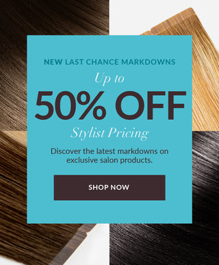 A banner promoting a 50% discount on salon pricing for hair extensions, highlighting a special sale event.
